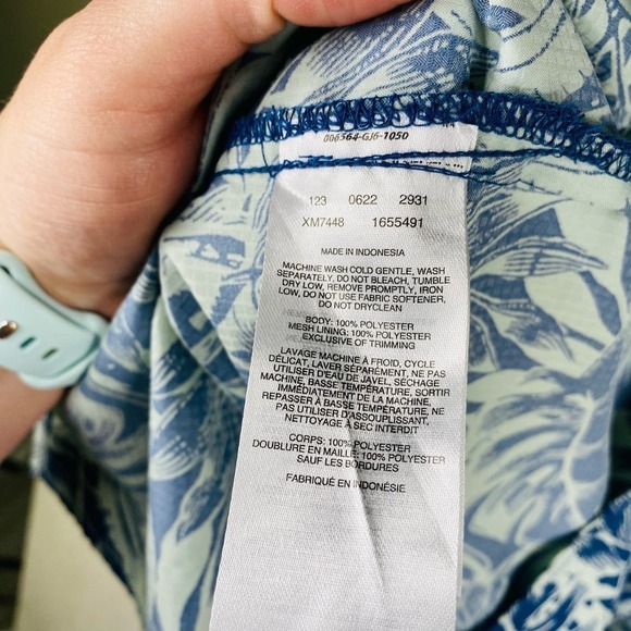 Columbia PFG Blue Palm Leaf Fish Print Short Sleeve Fishing Shirt Size Large - Picture 5 of 5